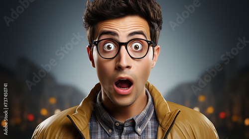 Portrait of a surprised caucasian man with glasses