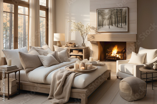 Experience the tranquility of a room adorned in gentle beige hues, offering a cozy haven for relaxation. Allow the soothing tones to create a comforting and inviting atmosphere.