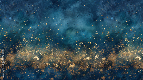 Navy Blue Glitter Dust with Golden Shimmer, Abstract Background