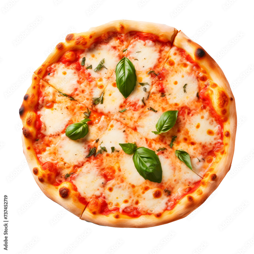 Margarita pizza. Isolated on transparent background.