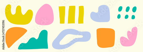 Set of abstract vector organic shapes. Childish design elements. Vary figures, kids simple cutout forms.