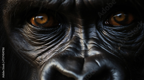 Super Macro Close-up of gorilla. Full HD Background. Generative AI, © s1llu