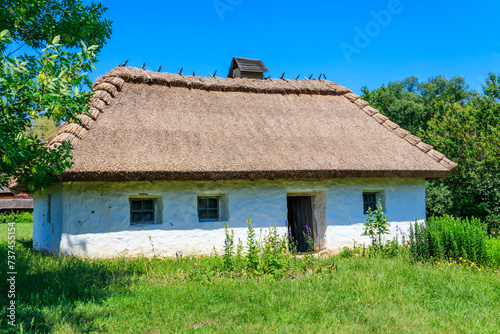 Ancient traditional ukrainian rural house in Pyrohiv (Pirogovo) village near Kiev, Ukraine