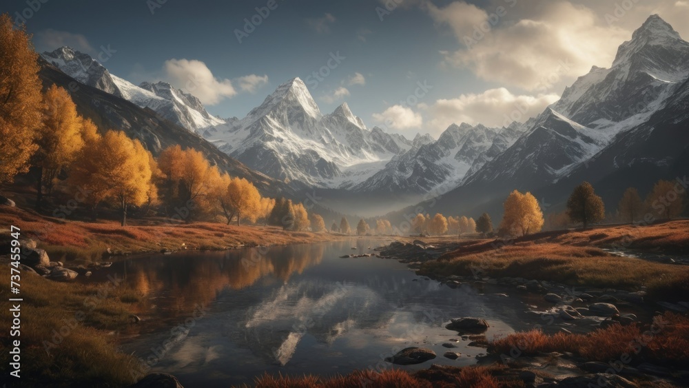 mountain autumn landscape. generative, ai.