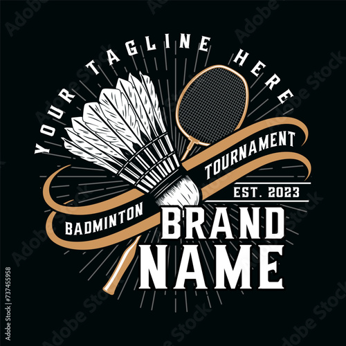 Badminton vintage logo, badminton sports championship design.