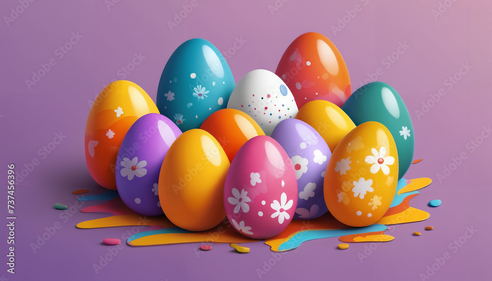 Illustration of vibrant easter eggs painted eggs easter celebrations