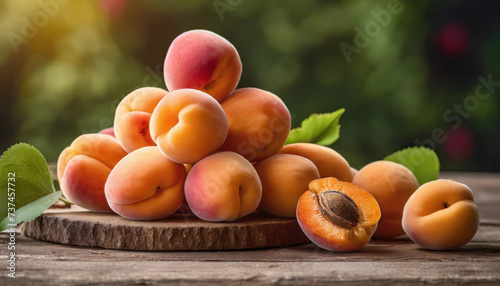 Abricots sur la table en bois - IA générative