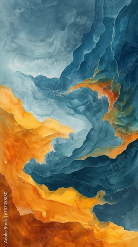 Vibrant Sienna and Teal Watercolor Abstract Generative AI
