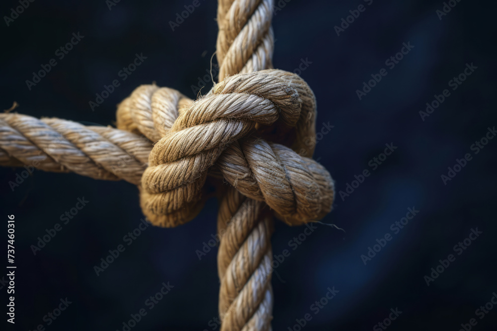 Rope knot on dark background, close up