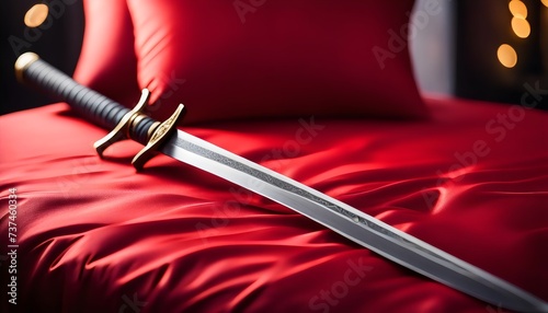 beautiful detailed sword on red pillow. 