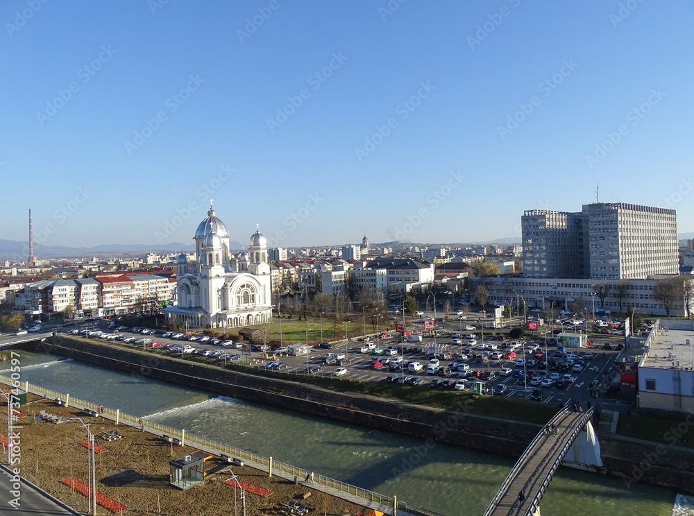 Obraz premium Aerial view of Baia Mare city, Romania, in february