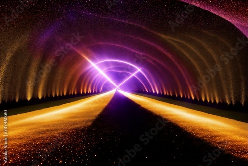 Futuristic light tunnel in the night. 3D rendering.