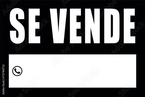Letrero "SE VENDE" en color negro, para impresión. Formato vectorial.	