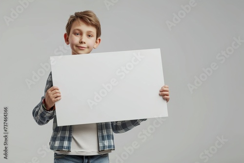 boy holding a white board