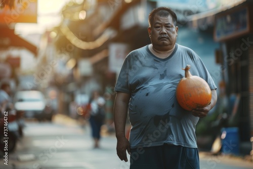 Korean fat man with obesity ,unhealthy living concept