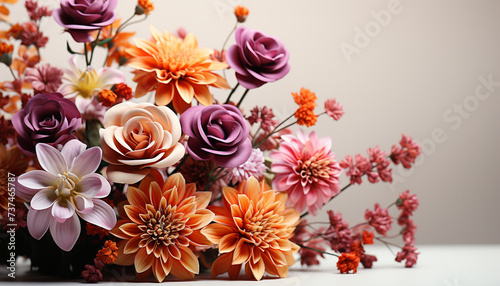 A beautiful bouquet of multi colored flowers brings freshness and beauty generated by AI
