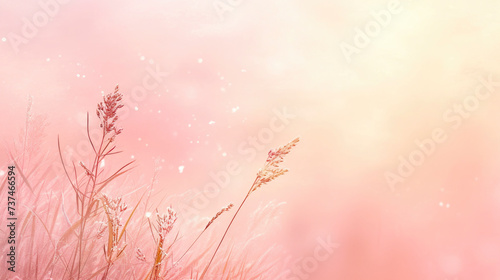 Close up of a grass stem near a calm sea at sunset with a beautiful watercolor background © Eva Corbella