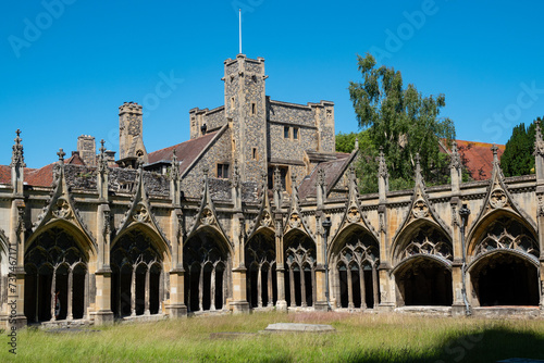 Grassy courtyard surrounded by a stunning colonnade at Canterbury Cathedral