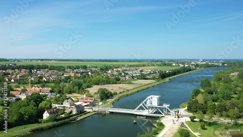 The Pegasus Bridge in Europe, France, Normandy, towards Caen, Ranville, in summer, on a sunny day. photo