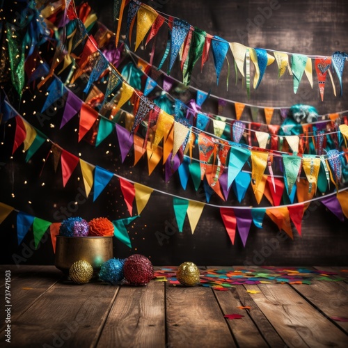 Colorful Bunting and Confetti Festive Background