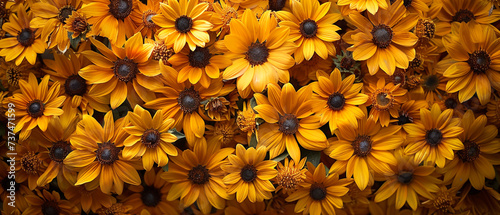 Close-up of radiant yellow sunflowers. Romantic ultrawide background ideal for design, wallpaper, and creative projects. Exclusive vintage-style quality