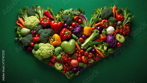 Vibrant 4K image featuring a heart shaped arrangement of healthy vegetables