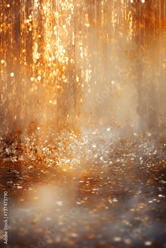 Golden glitter background with shiny particles. Golden glitter texture. Gold sparkles. Golden background. Shiny background. Bright background. Abstract background.