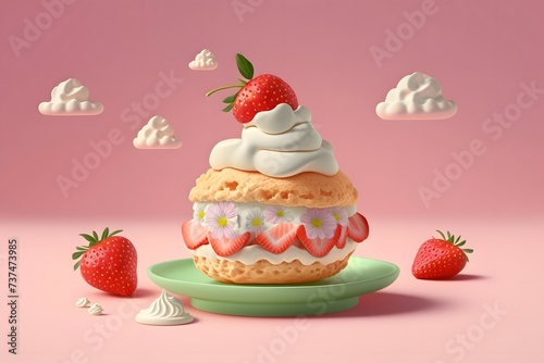 strawberry shortcake with a pastel backdrop