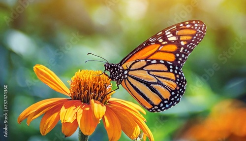 monarch butterfly and orange flower in the summer garden © Susan