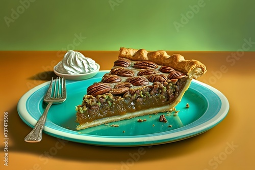 pecan pie with a pastel backdrop