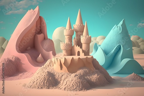 sand castles with a pastel backdrop
