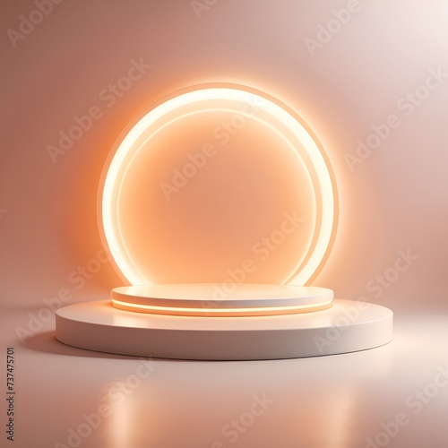 orange and white cylinder pedestal podium display, Empty room background. Abstract modern vector rendering 3d shape for products display presentation. Pastel minimal wall scene, Studio room. © Desigmo