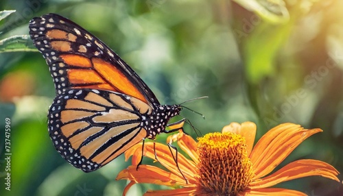 monarch butterfly and orange flower in the summer garden © Susan