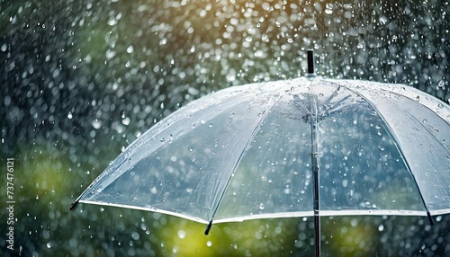 transparent umbrella under heavy rain against water drops splash background rainy weather concept