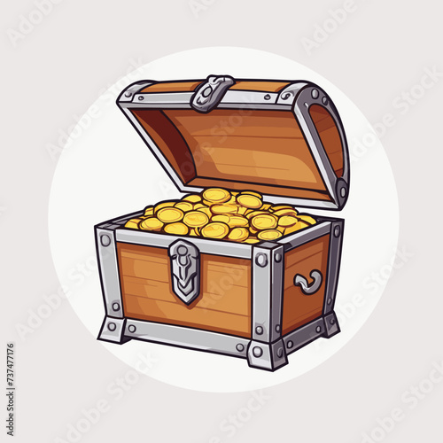 Cartoon treasure chest filled with gold coins vector illustration
