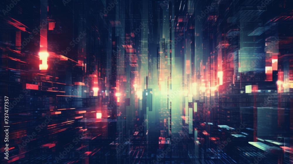 Fototapeta premium Abstract illustration of a city with skyscrapers made of glass and light