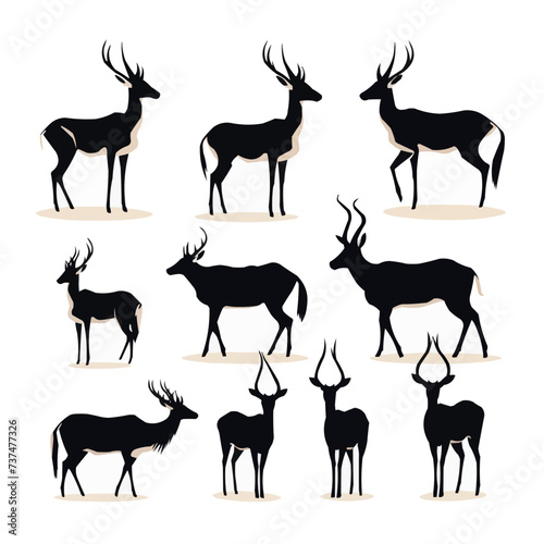 African antelope vector silhouette bundle, Black silhouettes of antelope Animals isolated on a white background