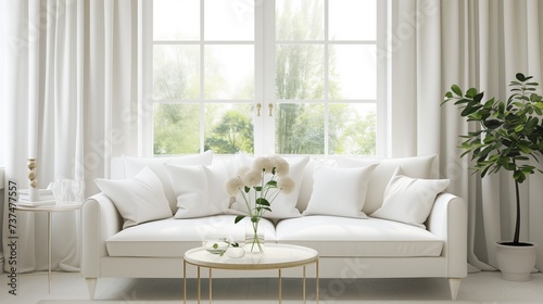 Beautiful living room with white sofa © Scott