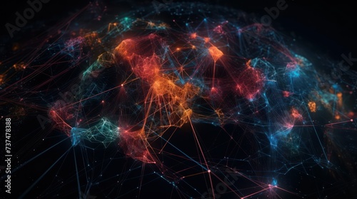 technology network world map on blue background, global communication network concept © STOCKYE STUDIO