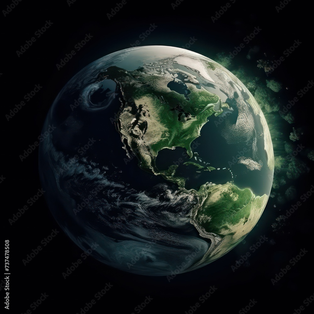 Fototapeta premium earth with green colored mountains and green, in the style of photo realistic renderings