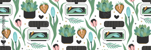 Seamless pattern with Perfumes and flowers. Hand natural Beauty icons Extract herbs aromatic therapy