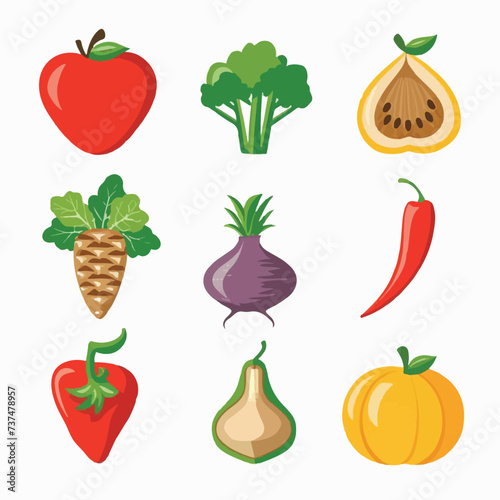 Fruits and Vegetables icons illustration 