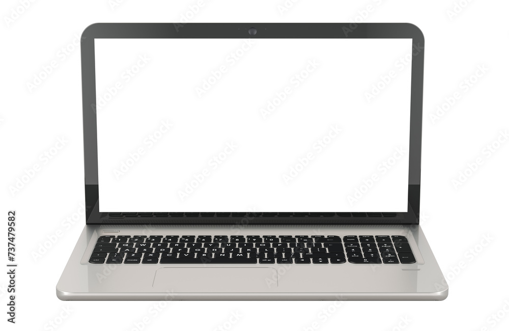 Laptop computer, front view with transparent screen, 3D rendering isolated on transparent background Laptop computer, front view with transparent screen, 3D rendering isolated on transparent background