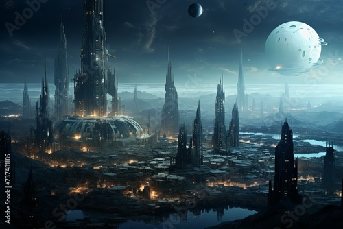 Isolated Megacity distant planet. Concept future. Generate Ai