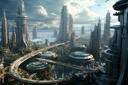 Awe-inspiring Megacity distant planet. Concept future. Generate Ai