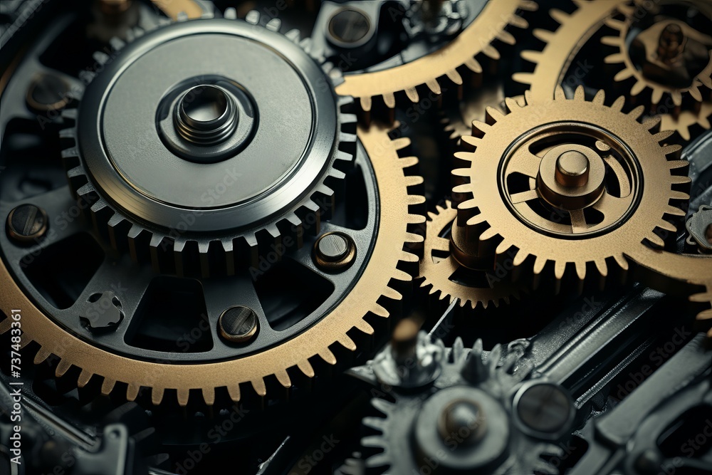 Metal gears closeup. Work factory. Generate Ai Metal gears closeup. Work factory. Generate Ai