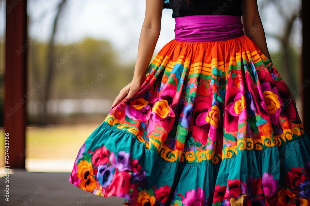 Festive Mexican colorful skirt. Fashion dress. Generate Ai