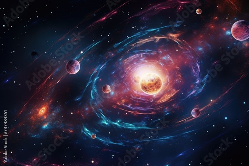 Fantasy Cosmos - Surreal Digital Artwork of a Futuristic Galaxy with Planets, Stars, and a Comet