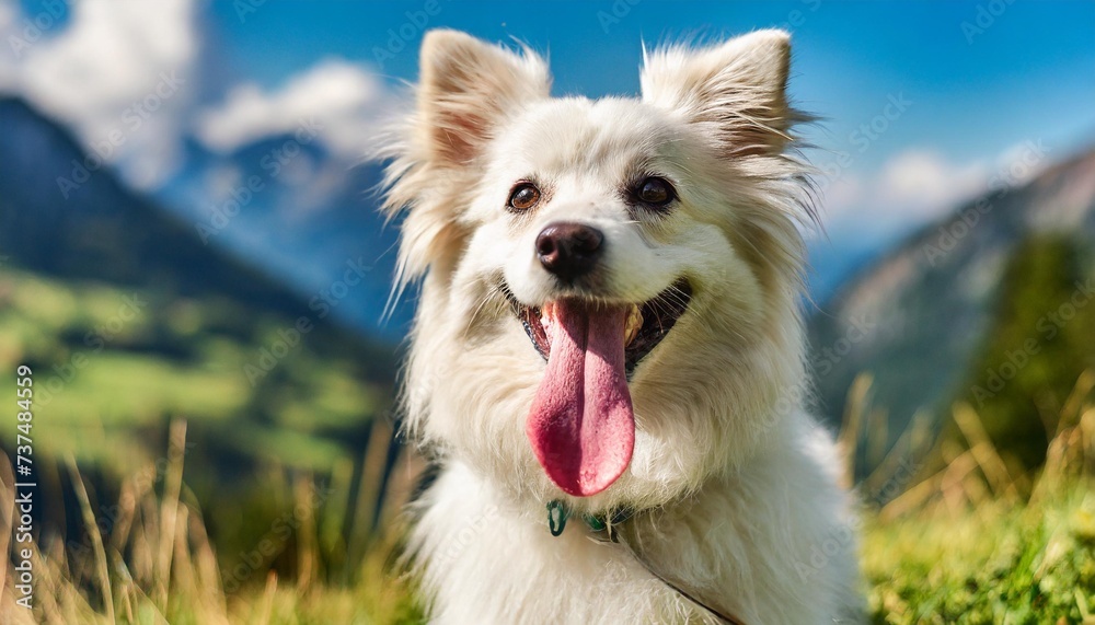 tongue out on a cute white hairy pet dog