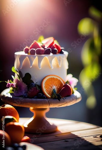 Wedding cake decorated with a fresh berries decor. Generative Ai photo